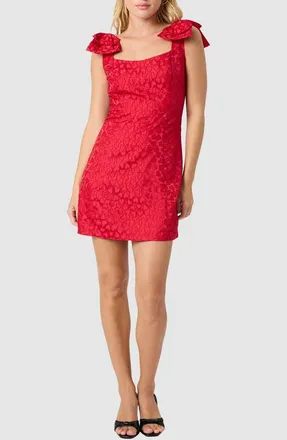 All in Favor Bow Strap Jacquard Minidress in Red Heart at Nordstrom, Size X-Small