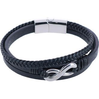 Trafalgar Store Infinity Triple Band Secure Clasp Leather Bracelet in Black And Silver at Nordstrom