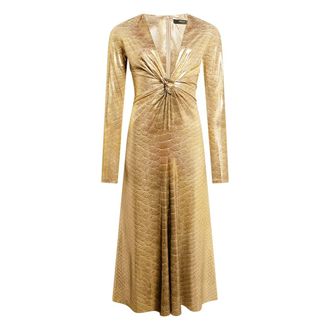 Roberto Cavalli Serpentine Print Midi Dress - female - Roberto Cavalli - Party Dresses - Yellow - M - Dresses