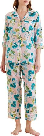 Papinelle Sleepwear Audrey Floral Cotton & Silk Crop Pajamas in Lace Pink at Nordstrom, Size X-Small