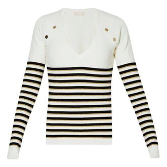 Liu Jo Truien & Vesten, Dames, Beige, M, Metalen Knoop Cr&egrave;me Trui