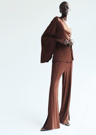 H&M Wide Crease-front Trousers in Dark Brown at Nordstrom, Size X-Small