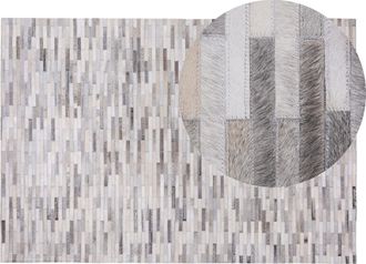 Beliani Alfombra De Cuero Gris 140 X 200 Cm Patchwork Piel De Vacuno Rectangular Moderno Ahilli