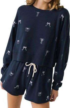 Chaser Womens Tossed Bows Long Sleeve Top In Navy