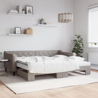 vidaXL Sof&aacute; Cama Nido Con Colch&oacute;n Tela Gris Taupe 90x200 Cm Vidaxl