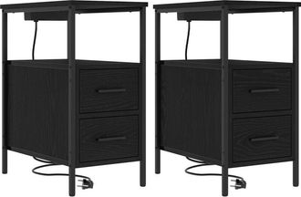 vidaXL Bedside Cabinets with Drawer 2 pcs Black oak 30 x 48 x 61 cm Vidaxl
