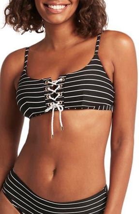 Sea Level Australia Stripe Lace-Up Bikini Top in Black at Nordstrom Rack, Size 8 Us / 12 Au