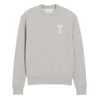 Ami Sweatshirts, female, Gray, Size: XL Crewneck Classic Fit with Ami de Coeur Knitted Patch