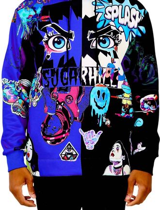 Sugarhill Boutique Mens Split Psycho Hoodie In Royal/black