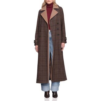 Avec Les Filles Double-Layer Trench Coat in Brown Plaid Multi at Nordstrom Rack, Size Large