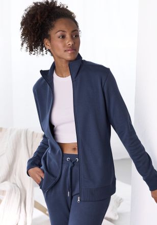 Bench Sweatjacke BENCH. LOUNGEWEAR, Damen, Gr. 32/34, blau, Interlock, Obermaterial: 60% Baumwolle, 40% Polyester, Basic, bequem h&uuml;ftlang, Rippb&uuml;ndchen, Swe