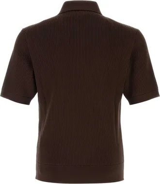 Dolce & Gabbana Mens Ribbed Cotton Polo Shirt Brown
