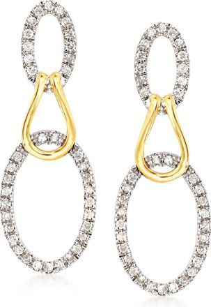Ross-Simons Diamond Oval Loop Drop Earrings in Sterling Silver and 14kt Yellow Gold