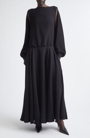 Balenciaga Long Sleeve Silk & Wool Crepe Balloon Dress in 1000 Black at Nordstrom, Size 4 Us