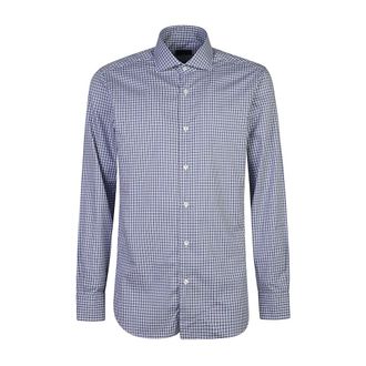 Barba Geruite Casual Overhemd met Franse Kraag - Heren - Casual Overhemden - Blauw - 5XL - Katoen - Overhemden