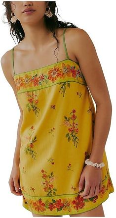 Free People Bali Take Me With You Mini Dress Womens Dress Yellow : LG (Womens 12-14), Cotton/Linen/Rayon