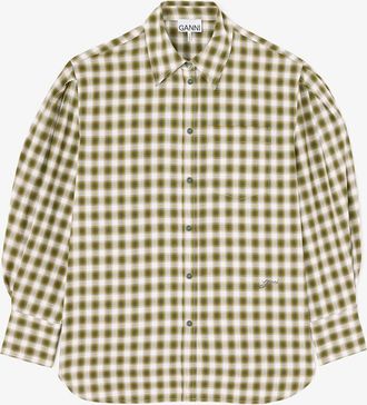 Ganni Green Moss Shirt in Light Check Flannel - Size 10/12 Organic Cotton