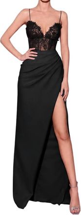 Tarik Ediz Crepe Column Evening Gown In Black