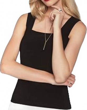 Frank Lyman Design Square Neck Knit Tank In Black