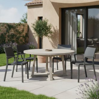 Dmora Silla De Exterior Cambon, 4 Sillas, Brazos Made In Italy, Soporta 120 Kg, Negro Antracita