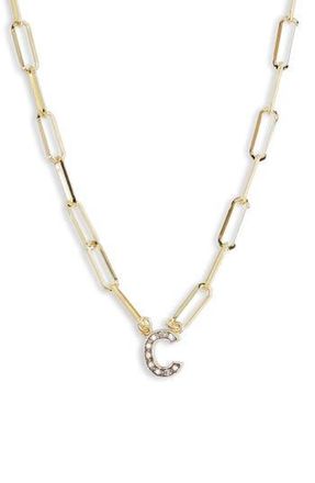 Meshmerise Diamond Initial Charm Paper Clip Chain Necklace in Yellow-C at Nordstrom Rack