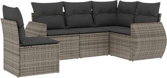 vidaXL Juego De Sof&aacute;s Jard&iacute;n Con Cojines 5 Pzas Rat&aacute;n Sint&eacute;tico Gris Vidaxl