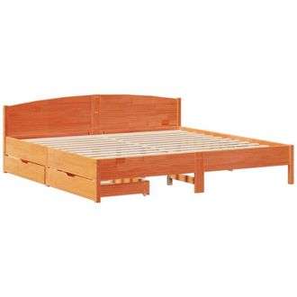 vidaXL Cama Sin Colch&oacute;n Madera Maciza De Pino Marr&oacute;n Cera 200x200 Cm Vidaxl