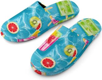 Generic Colorful Popsicles Mens Slippers Flannel Warm House Shoes with Rubber Anti-Slip Sole Slip On for Home Outdoor