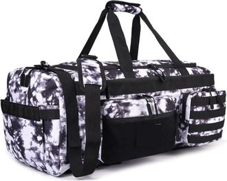 Generic Compatible For 50L 3 in 1 Travel Duffle Bag Men Large Gym Sports Bags Tactical Military Backpack with Shoes Compartment & Wet Pocket(Black and White)