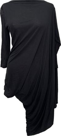 Rick Owens Long Sleeve Draped Mini Dress in Black Viscose