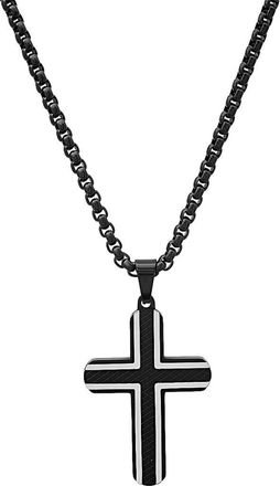 HMY Jewelry Mens Two-Tone Black Stainless Steel Cross Pendant Necklace in Silver/Black at Nordstrom Rack
