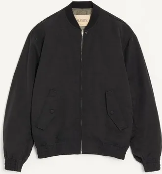 Valentino Bomber Valentino in cannett&eacute; di viscosa e cotone con V Detail metallico Uomo NERO 44