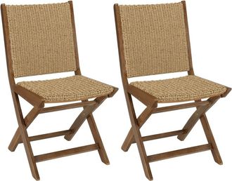 Macabane Lote de 2 sillas plegables de acacia aceitada y rat&aacute;n sint&eacute;tico