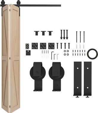 HOMCOM Homcom - 4ft/122cm Herrajes Para Puerta Corredera Plegable Kit De Accesorios Para Puerta Corrediza Para 2 Puertas Con Riel Para Granero Negro