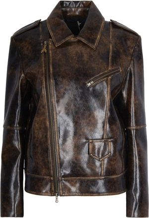 Patrizia Pepe Brown Oversized Coated Fabric Biker Jacket