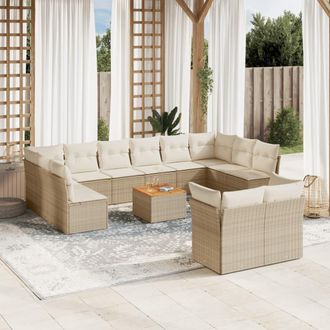 vidaXL Set Sof&aacute;s De Jard&iacute;n Con Cojines 13 Pzas Rat&aacute;n Sint&eacute;tico Beige Vidaxl