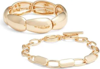 Open Edit Set of 2 Goldtone Bracelets at Nordstrom