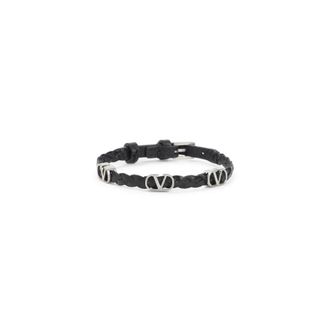 Valentino Garavani Ovalette Leren Armband - Heren - Armbanden - Zwart - ONE Size - Leer - Accessoires