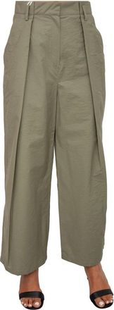 iBlues Groene Katoenmix Lange Broek - Dames - Wijde Broeken - Groen - L - Katoen - Broeken