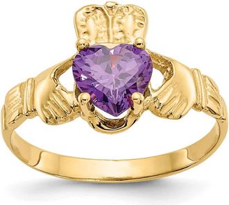Diamond2Deal 14k Yellow Gold Purple Cubic Zirconia Claddagh Ring