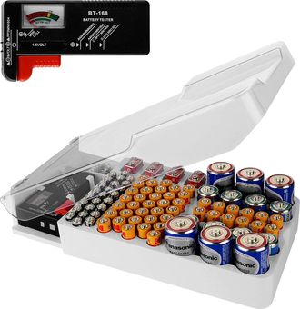 OEM Caja De Almacenamiento De Pilas Con Comprobador Incorporado: Capacidad Para 93 Pilas (aaa, Aa, 9v, C, D, De Bot&oacute;n) Para El Hogar, La Oficina Y El Tall