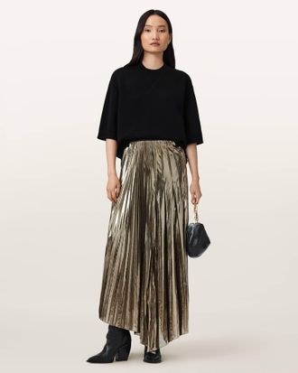 AllSaints Jax Pleated Midi Skirt