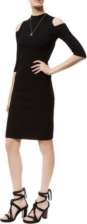 Maje Black Ribbed Knit Cold Shoulder Dress Size XS