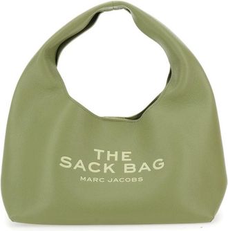Marc Jacobs the Sack Green Shoulder Bag With Maxi Logo Lettering On The Front And Logo Patch On The Rear In Grained Leather Woman