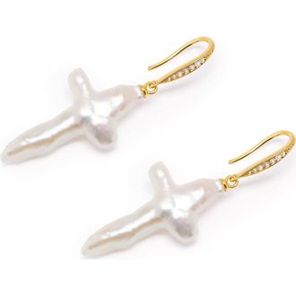 Nialaya Pearl Cross Earrings in White/gold at Nordstrom