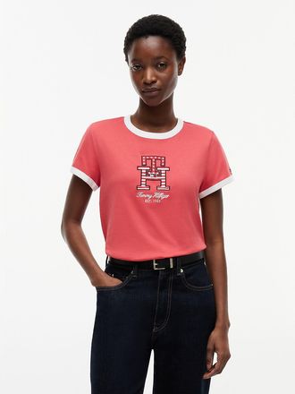Tommy Hilfiger Womens Monogram T-Shirt - Red - XXL
