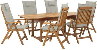 Beliani Garden Dining Set 6 Seater JAVA with Cushions Acacia Wood Taupe