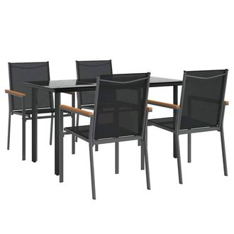 Berkfield Home Beautiful 5 Piece Garden Dining Set Black Textilene & Steel