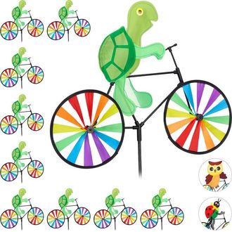 Relaxdays 10 Molinillos De Viento Tortuga Para Terraza, Jard&iacute;n Y Ni&ntilde;os, Poli&eacute;ster Y Pl&aacute;stico, Multicolor