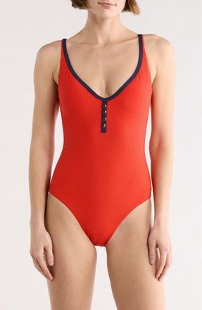 Nautica Button Ribbed One-Piece Swimsuit in Lifeguard at Nordstrom Rack, Size X-Large